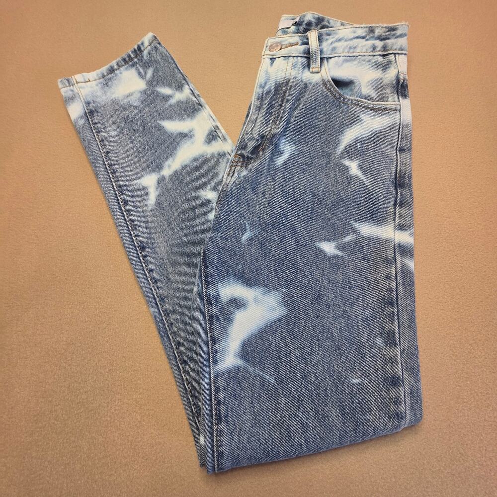 Adika Bleached Tie-Dye Straight-Leg Jeans Sz Small